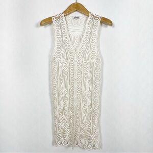 Nathalies Bohemian Cream Open Button Through Lace Crochet Tunic Vest Size Medium